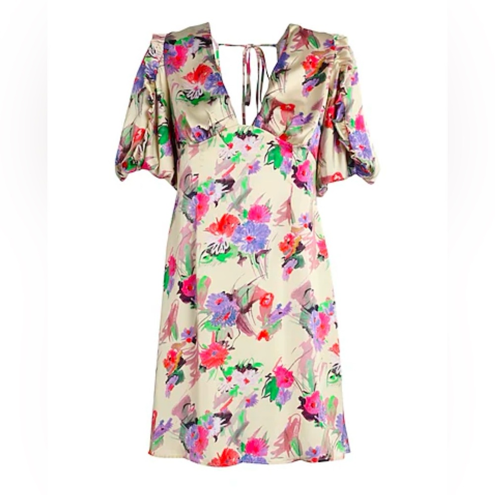Topshop Floral Print Puff Sleeve V-Neck Mini Dress Size 6 Fairycore